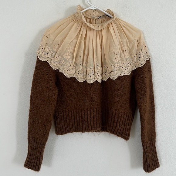 Zara Wool Blend Sweater with lace eyelet neck - Picture 2 of 14